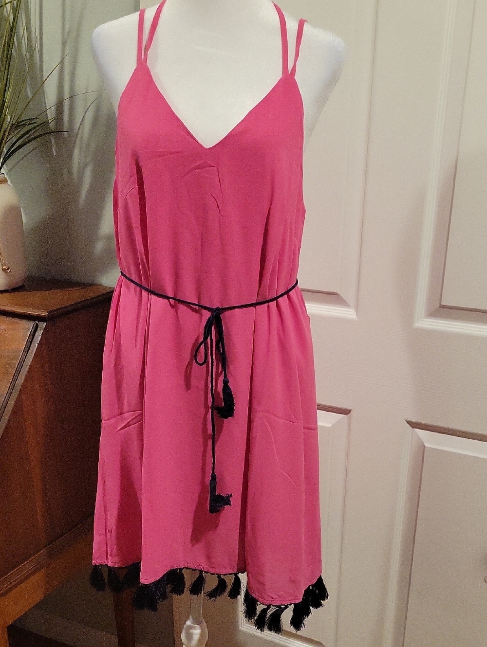 Strut & Bolt Pink Strappy Slip Dress with Tassel Hem